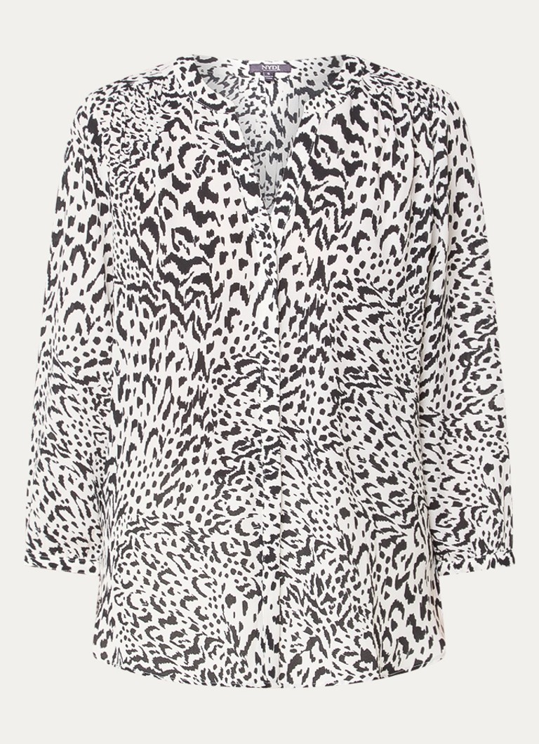 NYDJ Dames Pintuck blouse met V-hals en print in de kleur Paars