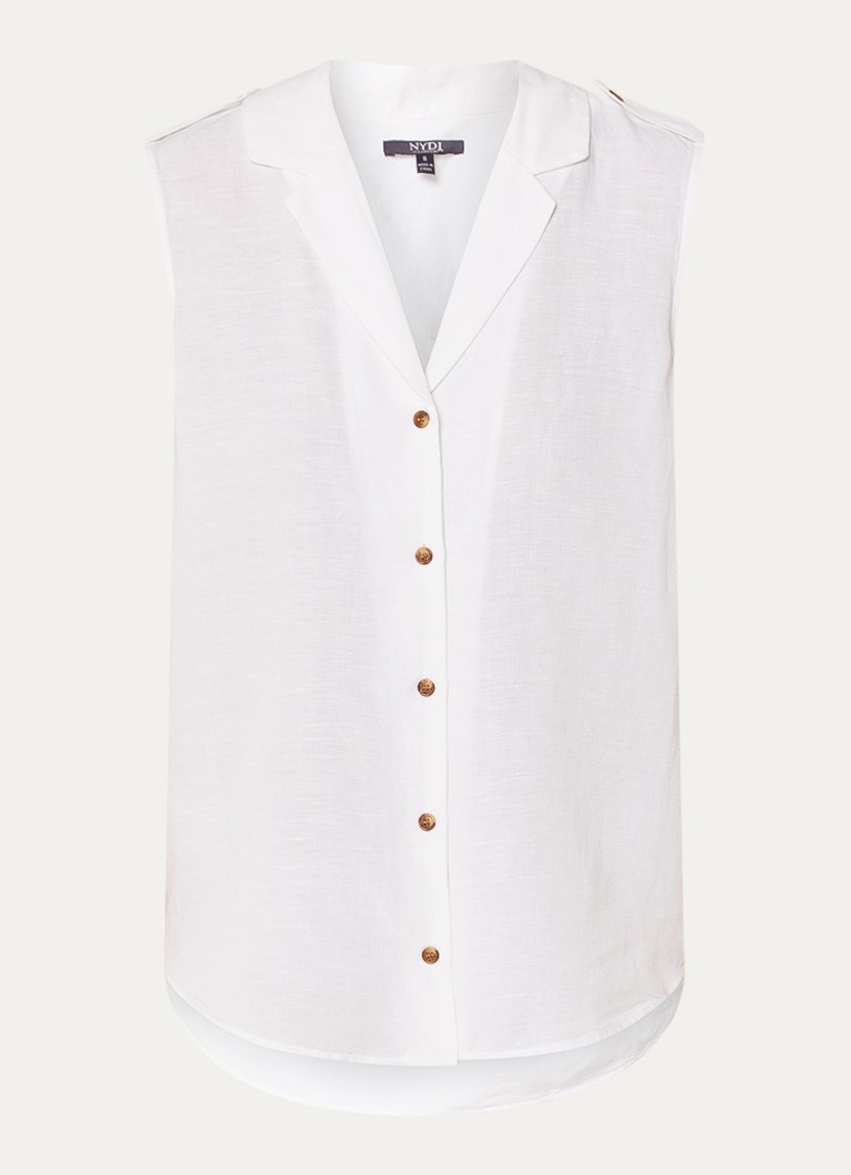 NYDJ Dames Gabrielle mouwloze blouse in linnenblend in de kleur Wit