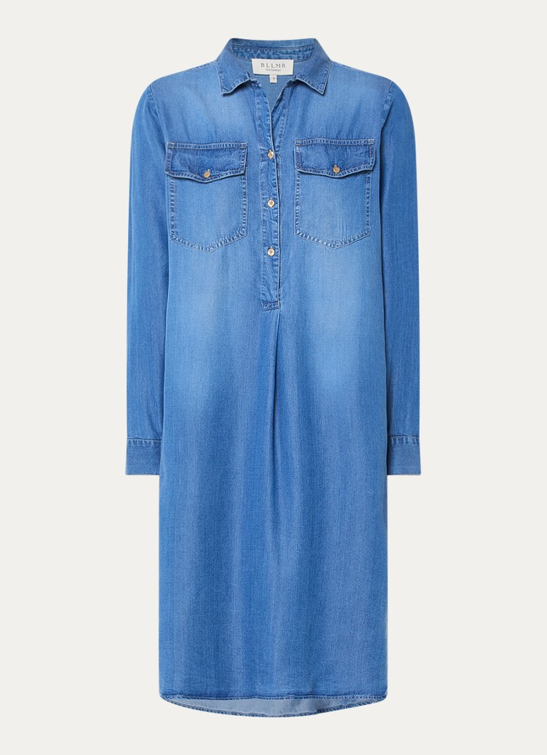 BLLMR Dames Karina midi tuniekjurk van chambray met borstzakken in de kleur Blauw