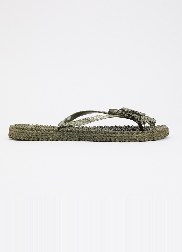 Ilse Jacobsen Dames Slippers met glitter en applicatie in de kleur Legergroen