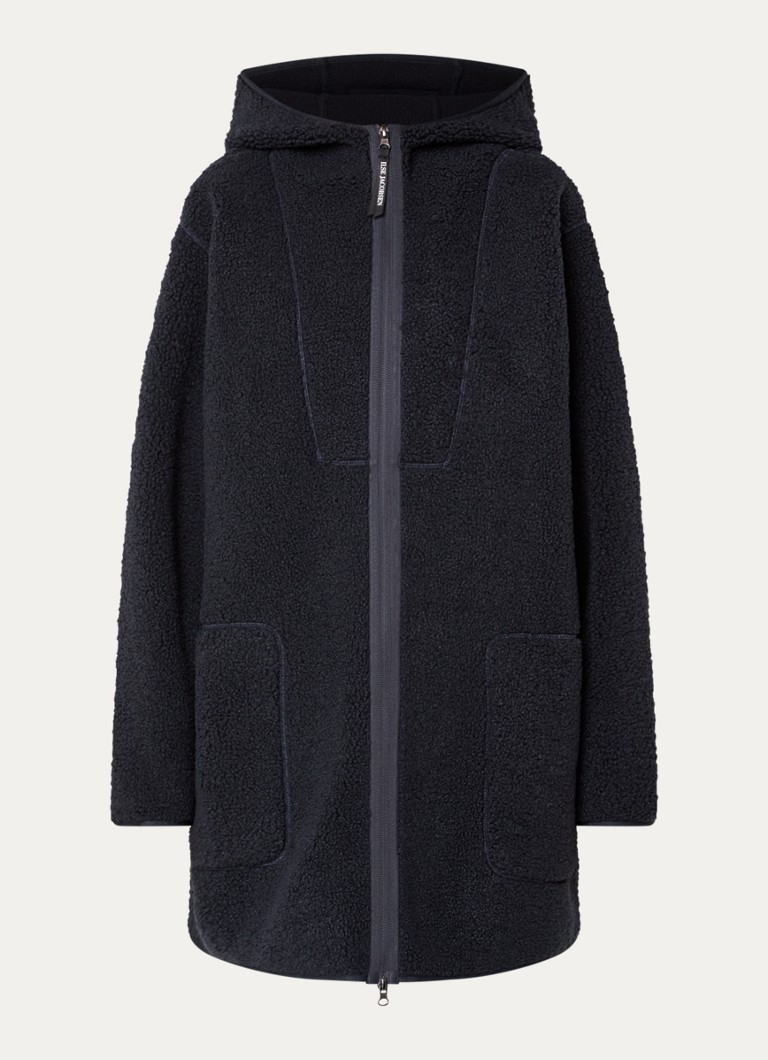 Ilse Jacobsen Dames Longline jack van teddy met capuchon in de kleur Zwart