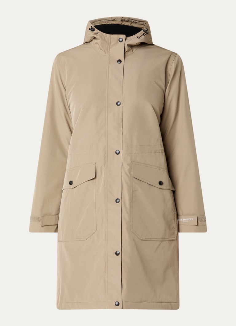 Ilse Jacobsen Dames Longline regenjas met klepzakken in de kleur Donkerkhaki
