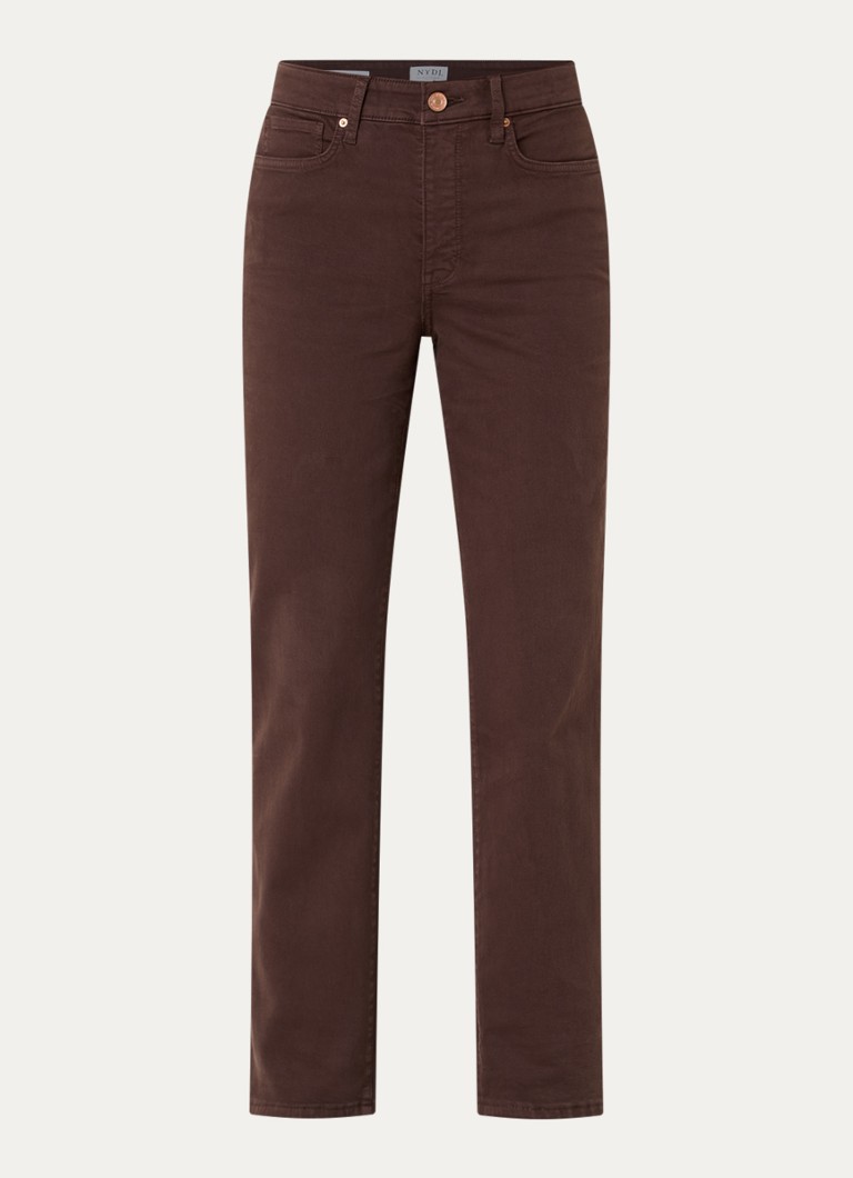 NYDJ Dames Marilyn high waist straight leg jeans met steekzakken in de kleur Chocoladebruin