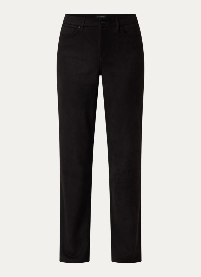NYDJ Dames Marilyn high waist straight fit broek van imitatiesuède in de kleur Zwart
