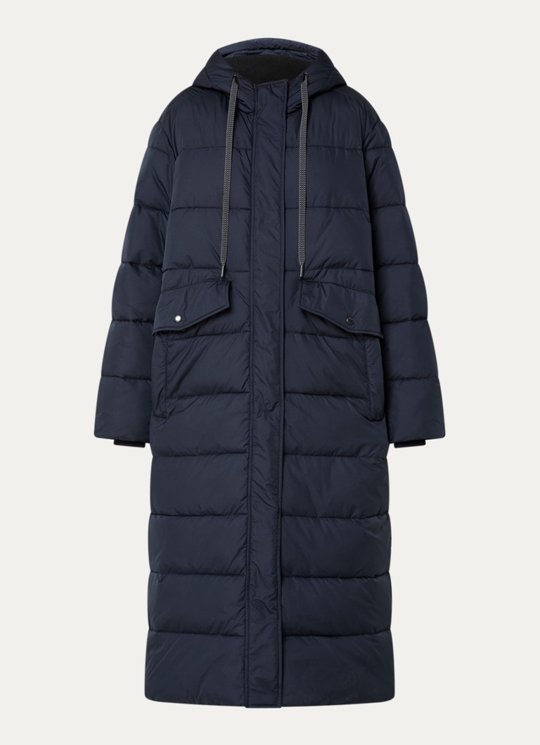 Ilse Jacobsen Dames Longline puffer jack met capuchon in de kleur Donkerblauw