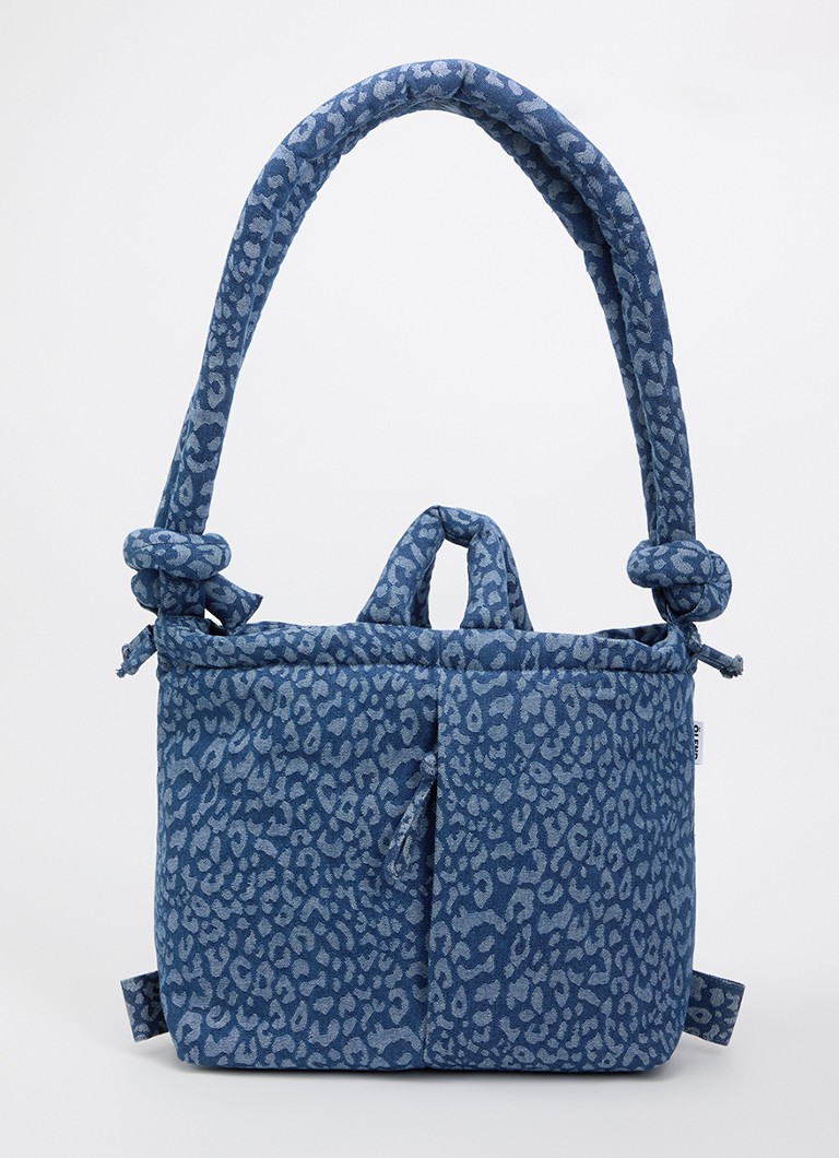 Ölend Dames Ona gewatteerde crossbodytas van denim met panterprint in de kleur Indigo, maat: 32x42x14