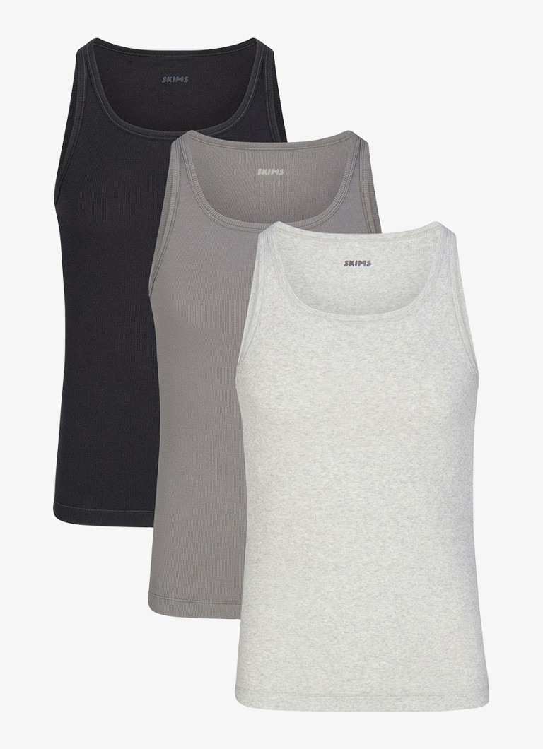 SKIMS Heren Skims Cotton tanktop met ribstructuur in 3-pack in de kleur Blauw, maat: S