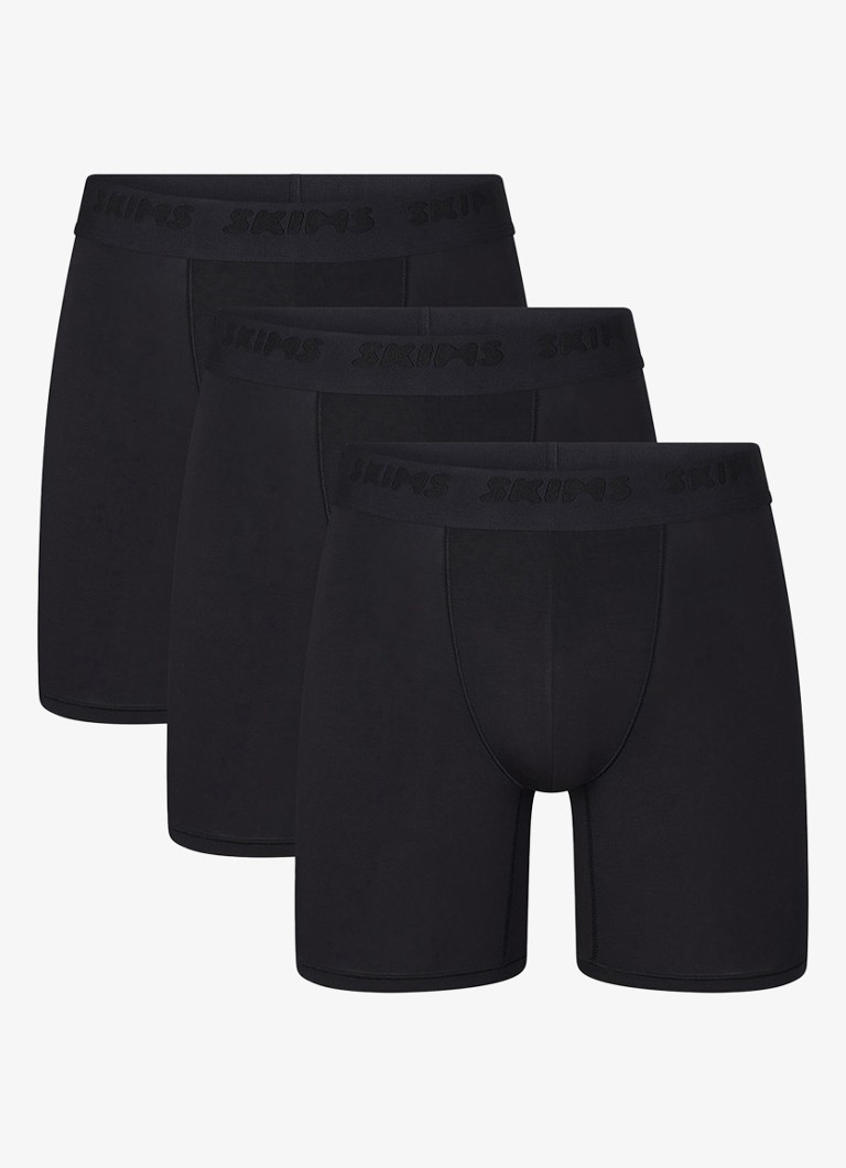 SKIMS Heren Skims Stretch 5" boxershorts met logoband in 3-pack in de kleur Obsidian, maat: XS