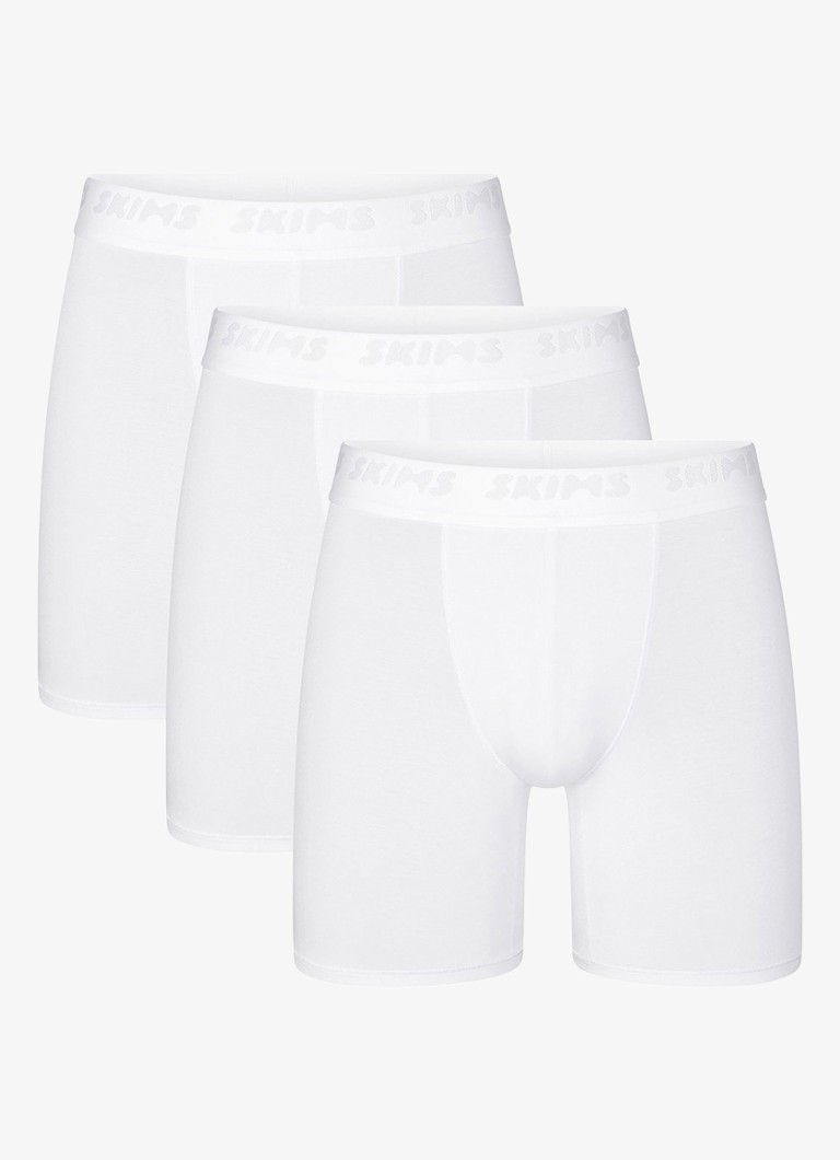 SKIMS Heren Skims Stretch 5" boxershorts met logoband in 3-pack in de kleur Chalk, maat: XS