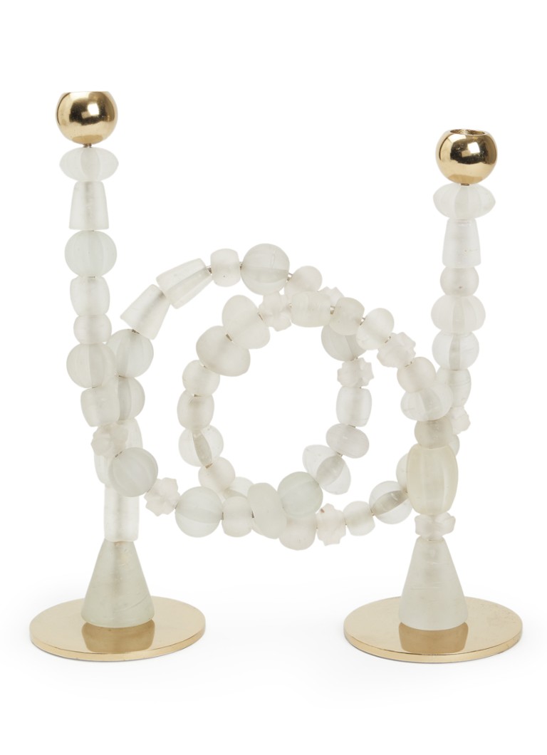 POLSPOTTEN Beads kandelaar 38 cm Gebroken wit - Deal