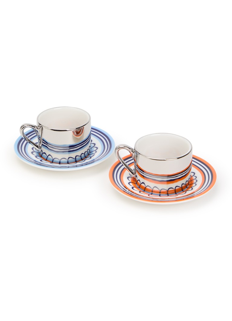 POLSPOTTEN Floral kop en schotel 9 cl set van 2 Oranje - Deal