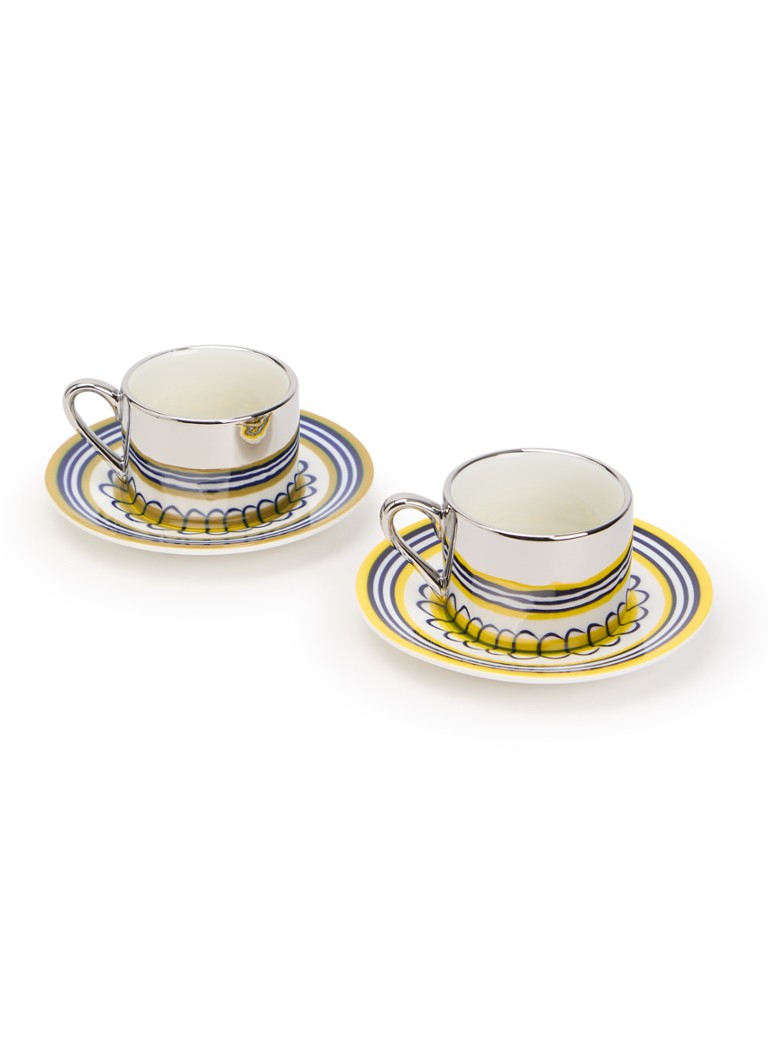 POLSPOTTEN Floral kop en schotel 9 cl set van 2 Geel - Deal