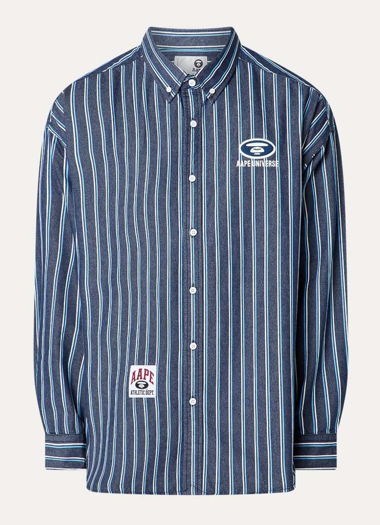 Aape Heren Main regular fit overhemd met streepprint in de kleur Indigo, maat: S