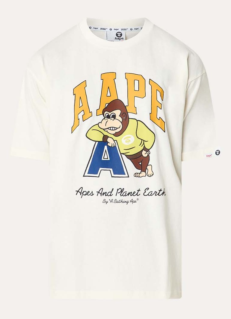 Aape Heren T-shirt met print in de kleur Creme, maat: S