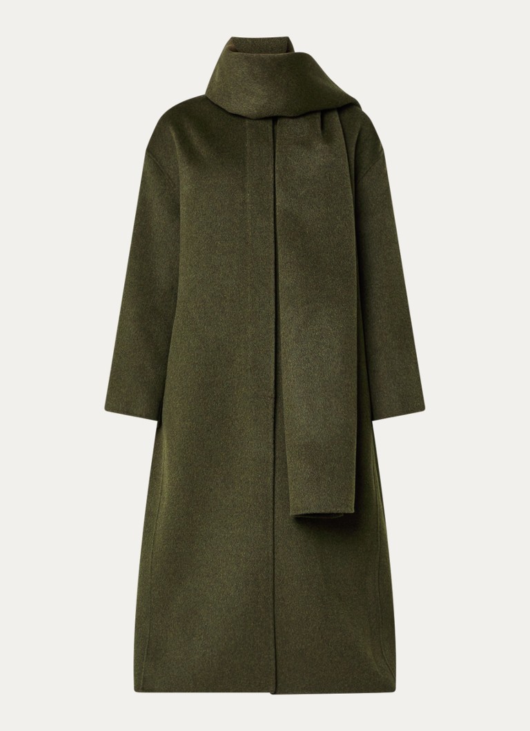 Soeur Dames Finn mantel in wolblend met afneembare sjaalkraag in de kleur Donkerkhaki, maat: L