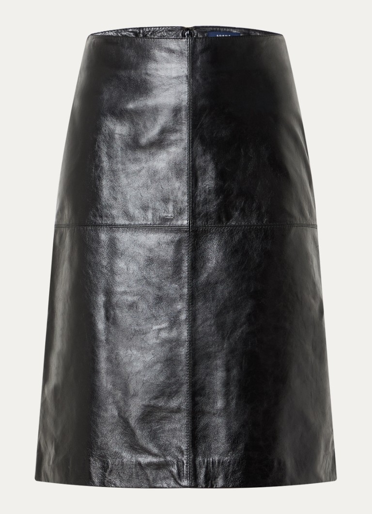 Soeur Dames Gwen midi rok van lamsleer in de kleur Zwart, maat: 36