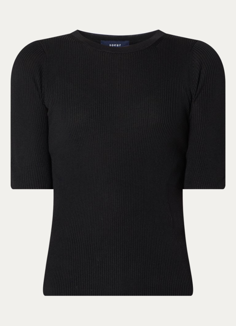 Soeur Dames Karina ribgebreide top in zijdeblend in de kleur Zwart, maat: 38