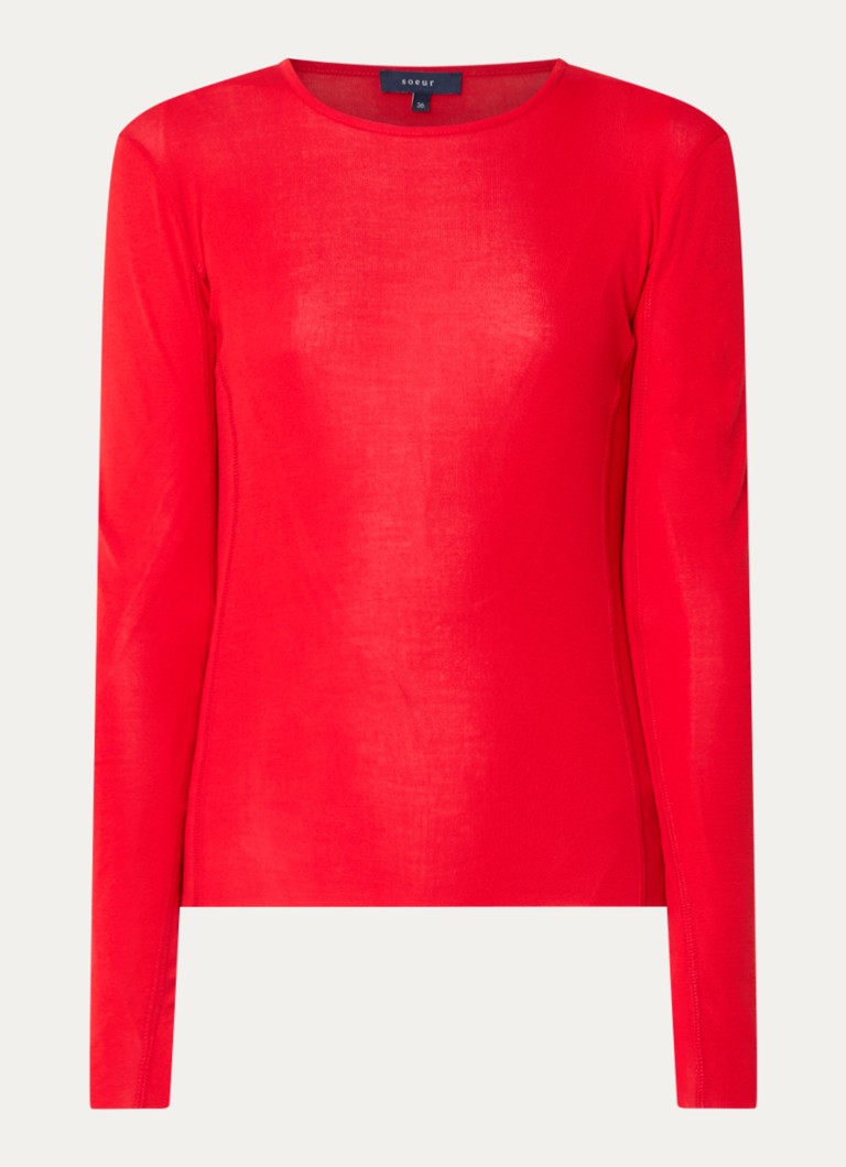Soeur Dames Lester longsleeve met siernaad in de kleur Rood, maat: 40