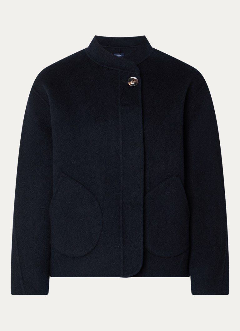 Soeur Dames Windsor jack in wolblend met opgestikte zakken in de kleur Donkerblauw, maat: L