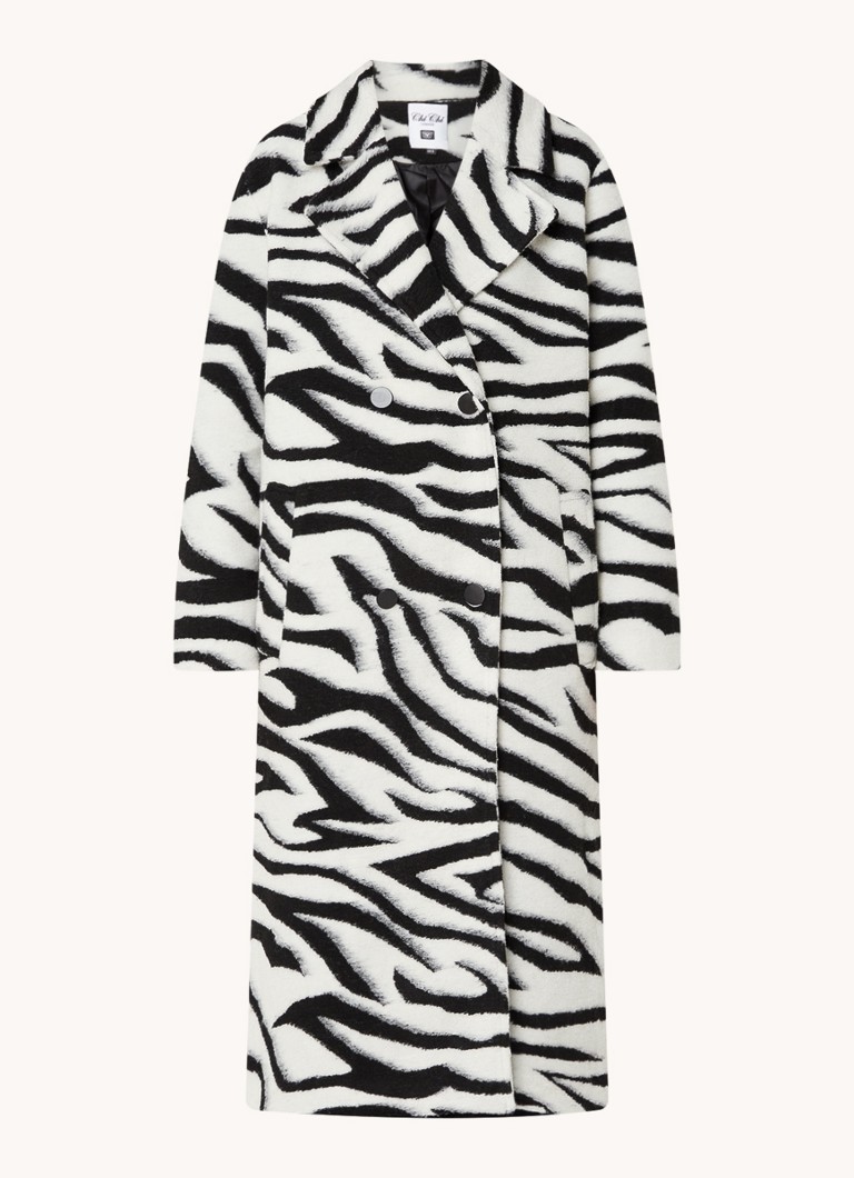 Chi Chi London Dames Double-breasted mantel in wolblend met zebraprint in de kleur Zwart