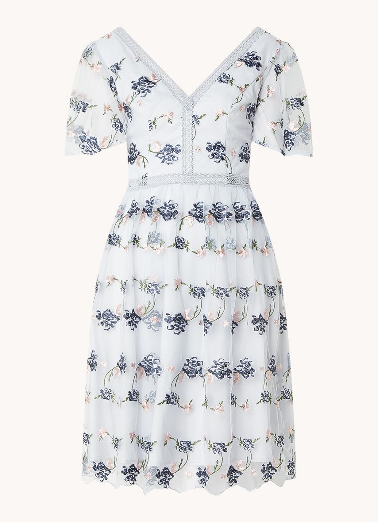 Chi Chi London Dames Lace semi-transparante midi tuniekjurk van kant in de kleur Blauwgrijs