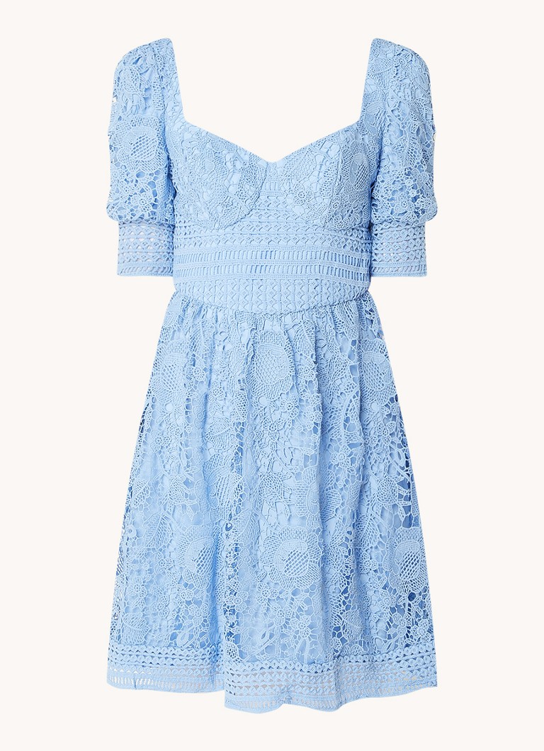 Chi Chi London Dames Mini jurk van kant en rugdecolleté in de kleur Lichtblauw