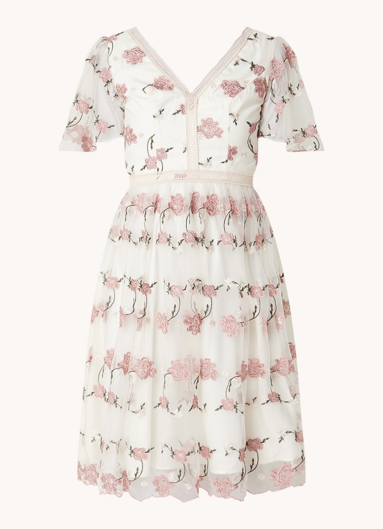 Chi Chi London Dames Semi-transparante mini jurk met borduring in de kleur Gebroken wit