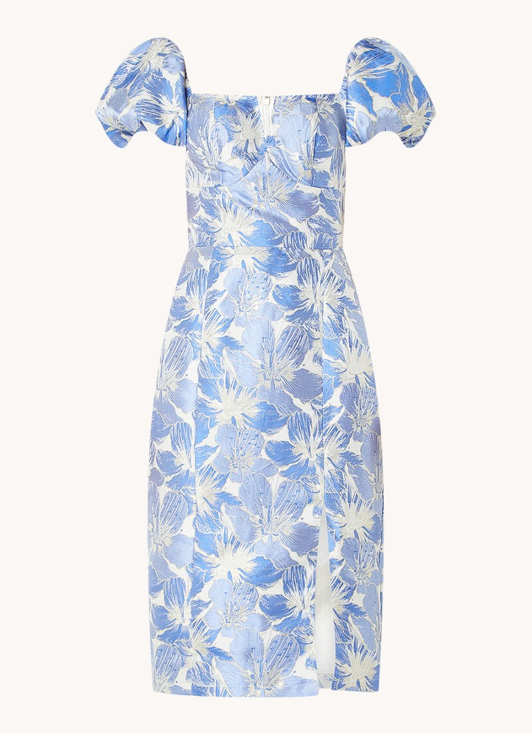 Chi Chi London Dames Midi kokerjurk met jacquard dessin en lurex in de kleur Blauw