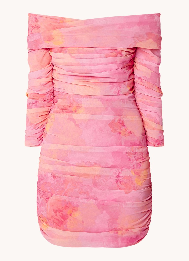 Chi Chi London Dames Mini jurk met tie-dye dessin en plooidetail in de kleur Oudroze