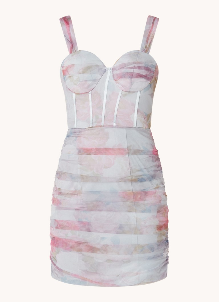Chi Chi London Dames Mini jurk met met bloemenprint en plooidetail in de kleur Lichtblauw