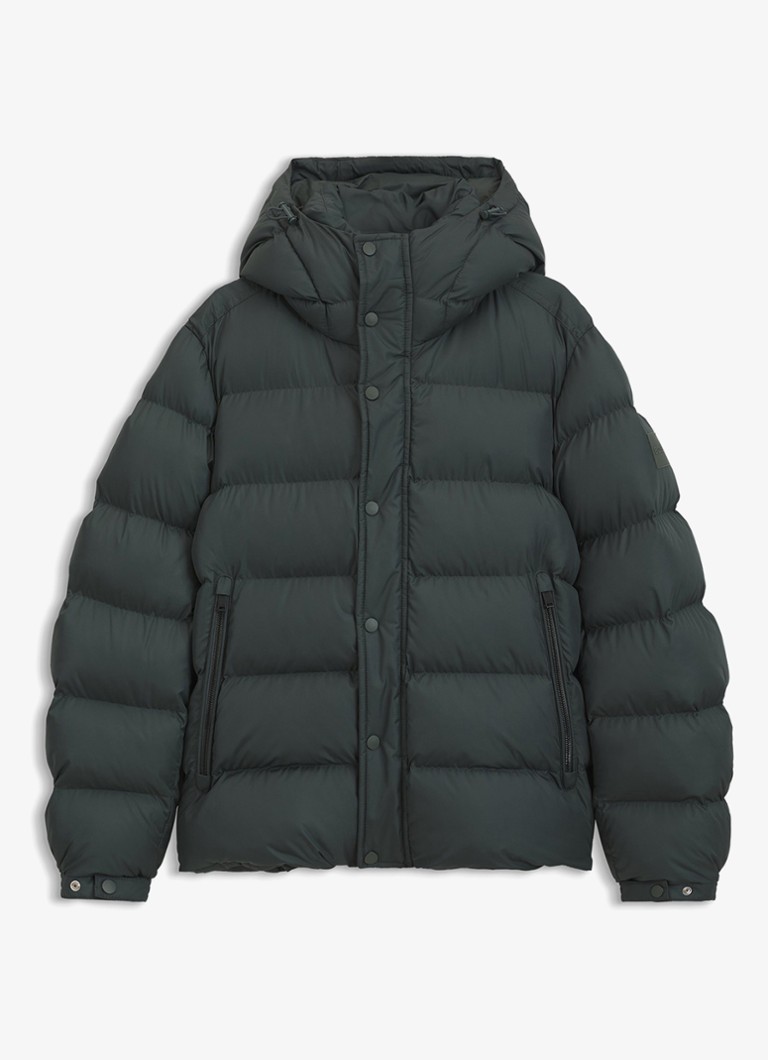 BOSS Heren Pufferjack met capuchon en waterafstotende coating in de kleur Open Green-377 / Groen