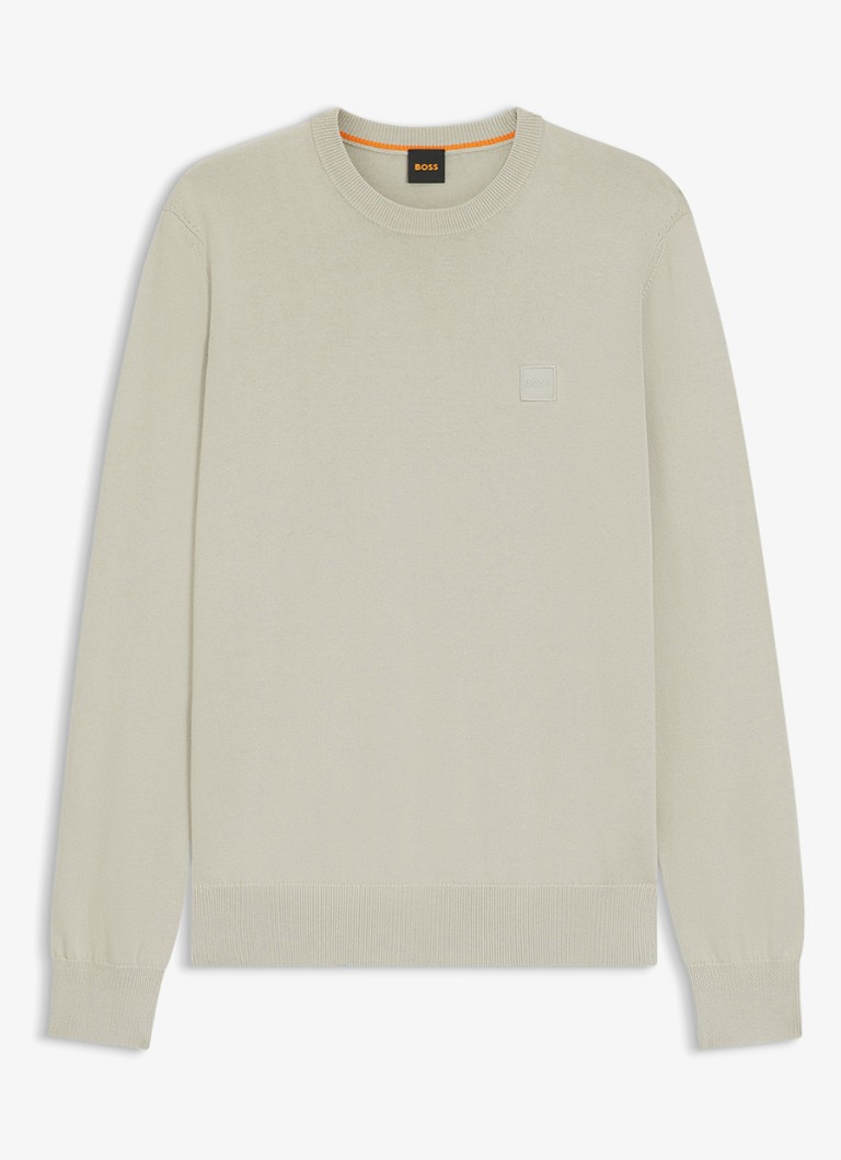BOSS Heren Gebreide trui van katoen en kasjmier met logolabel in de kleur Light Beige-271 / Beige