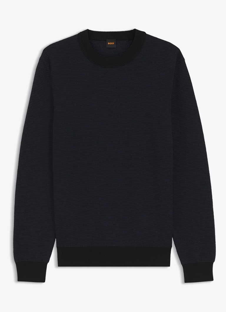 BOSS Heren Aspoki fijngebreide pullover met gemêleerd dessin in de kleur Zwart