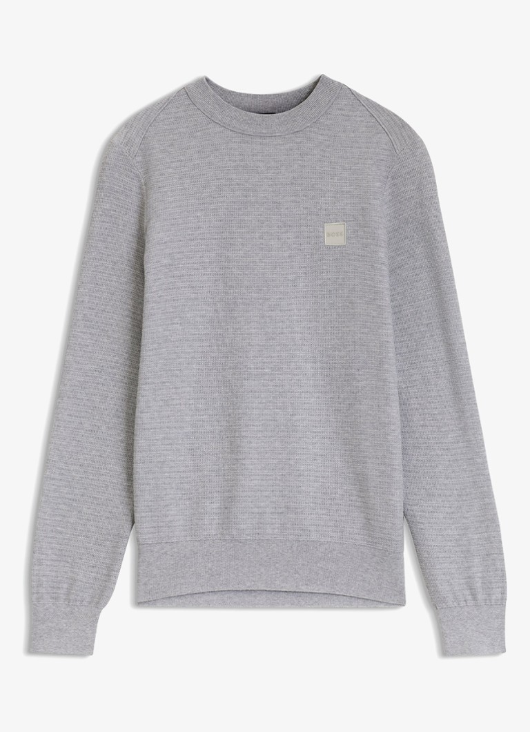 BOSS Heren Gestructureerde met logopatch van katoen en kasjmier in de kleur Open Grey-086 / Grijs