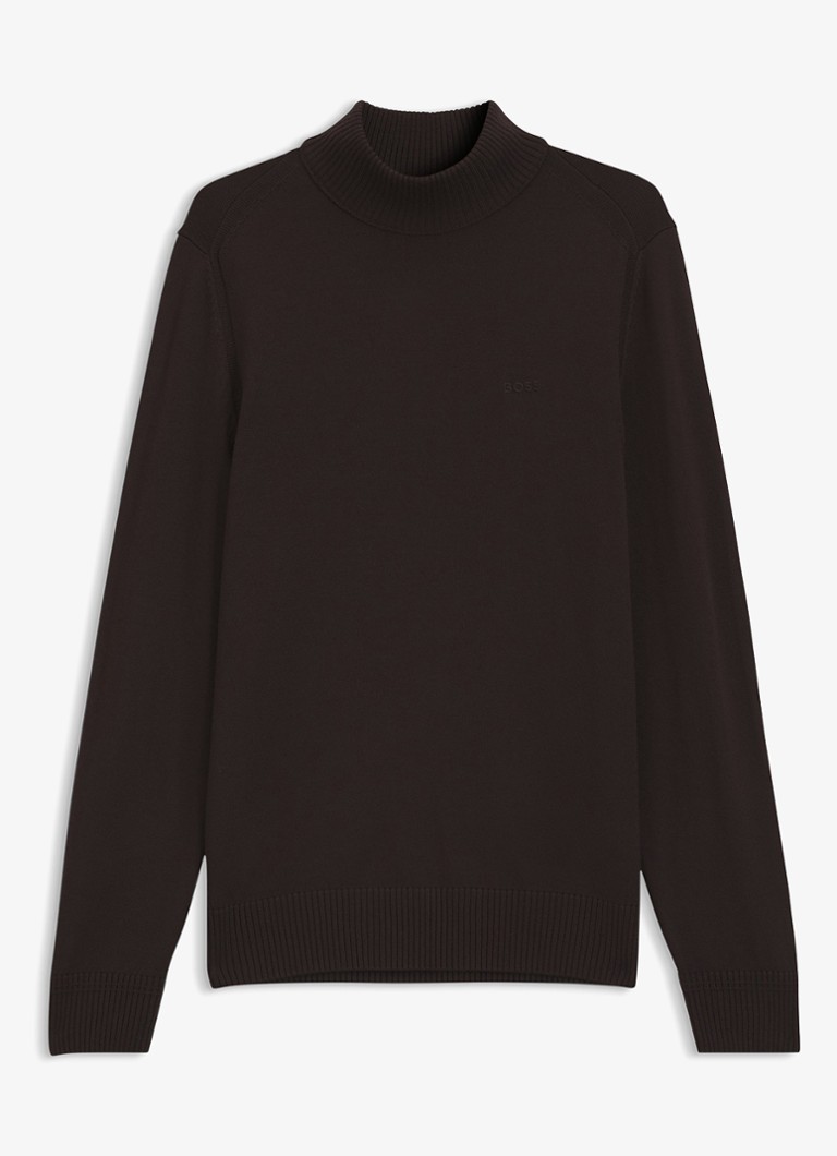 BOSS Heren Fijngebreide trui met col in de kleur Dark Brown-207 / Bruin