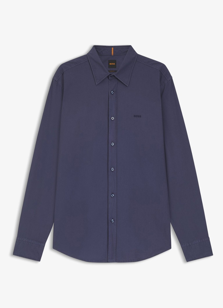 BOSS Heren Regular-fit overhemd van katoenen popeline in de kleur Donkerblauw