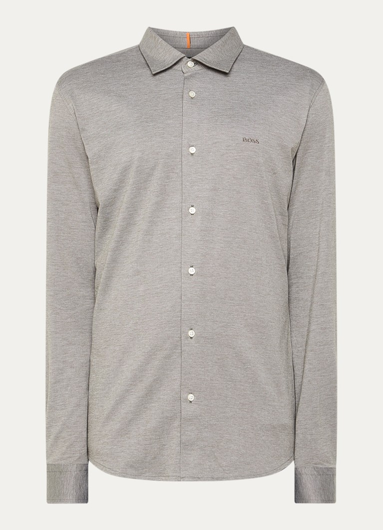 BOSS Heren Slim-fit overhemd van gemêleerde katoenen jersey in de kleur Olijfgroen