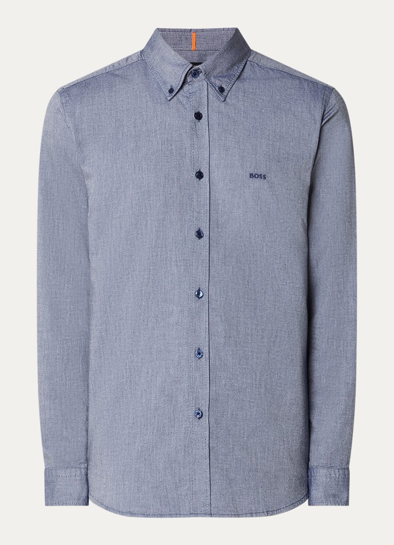 BOSS Heren Rickert regular fit overhemd van katoen in de kleur Indigo