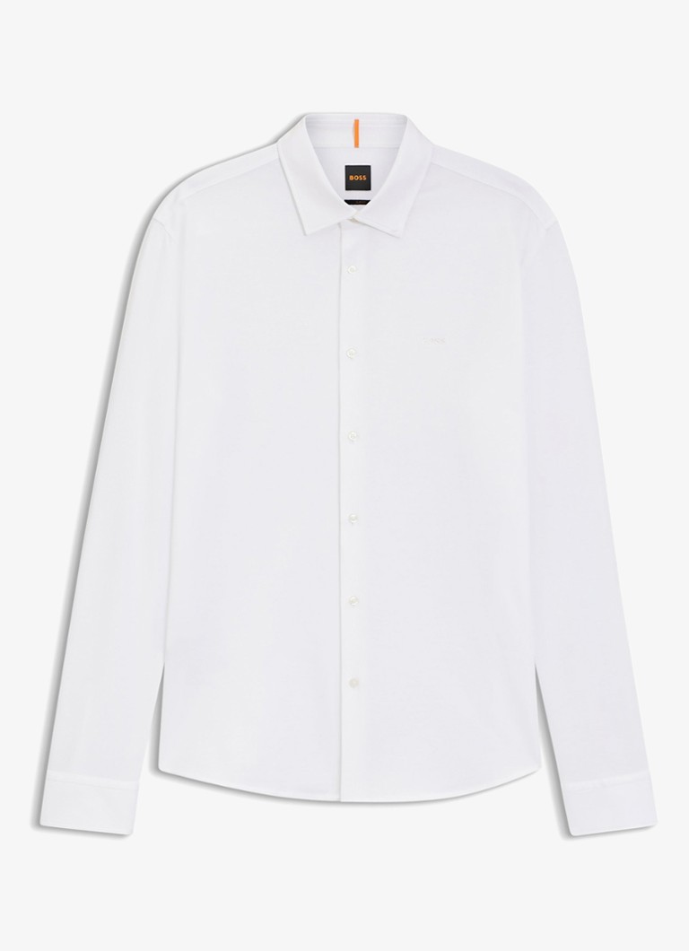 BOSS Heren Slim-fit overhemd van gemêleerde katoenen jersey in de kleur Wit