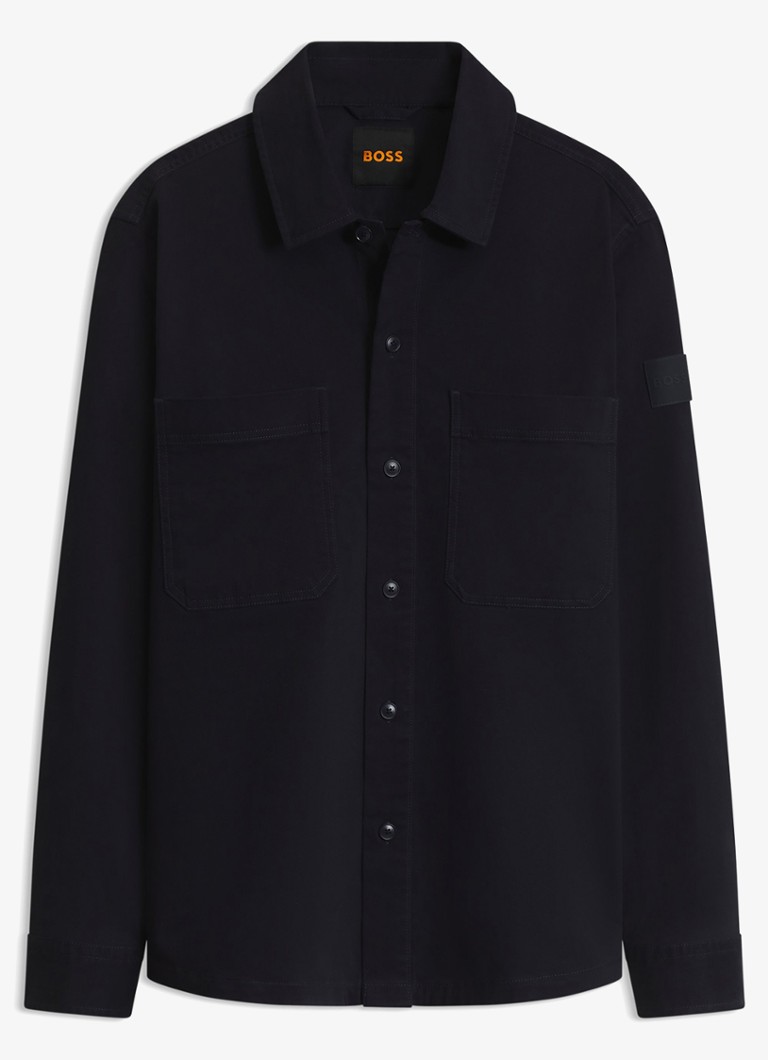 BOSS Heren Overshirt met borstzak en logopatch in de kleur Blauw
