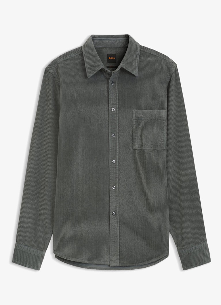 BOSS Heren Regular fit overhemd van corduroy in de kleur Open Green-377 / Groen
