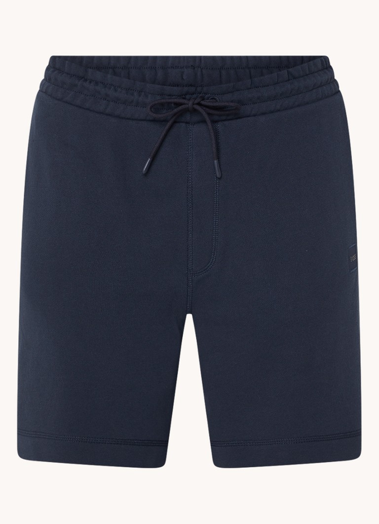 BOSS Heren Short van katoenen sweatstof met logopatch in de kleur Dark Blue-404 / Blauw