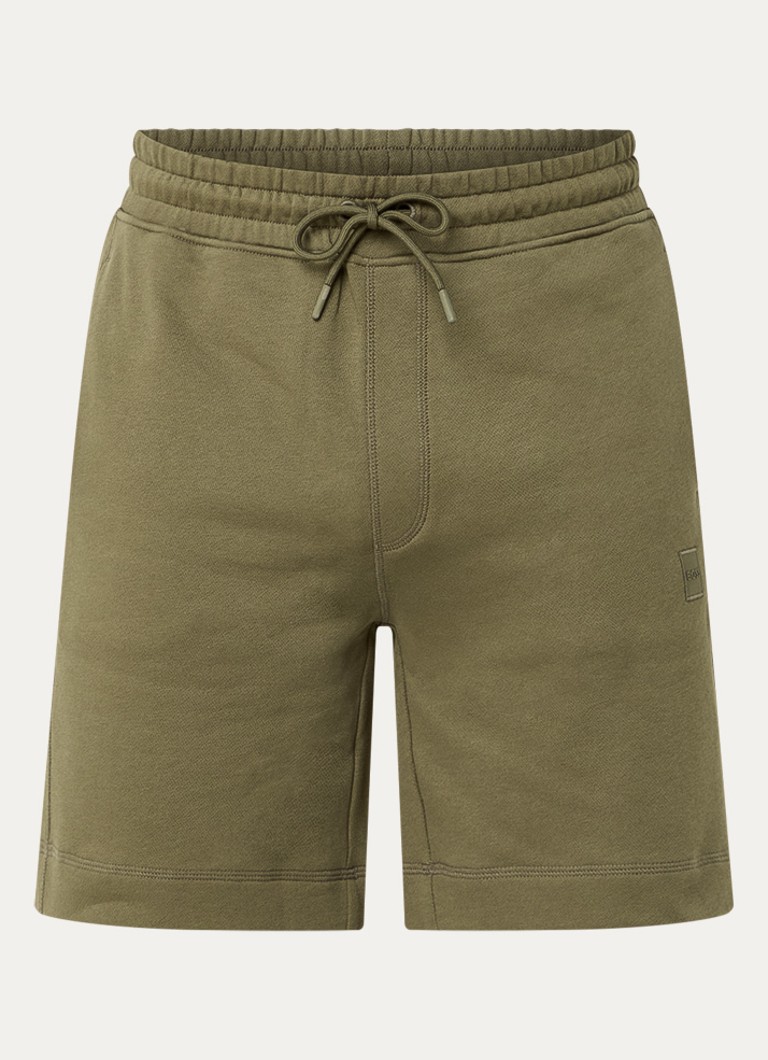 BOSS Heren Straight fit korte broek van sweatstof met logopatch in de kleur Open Green-342 / Groen