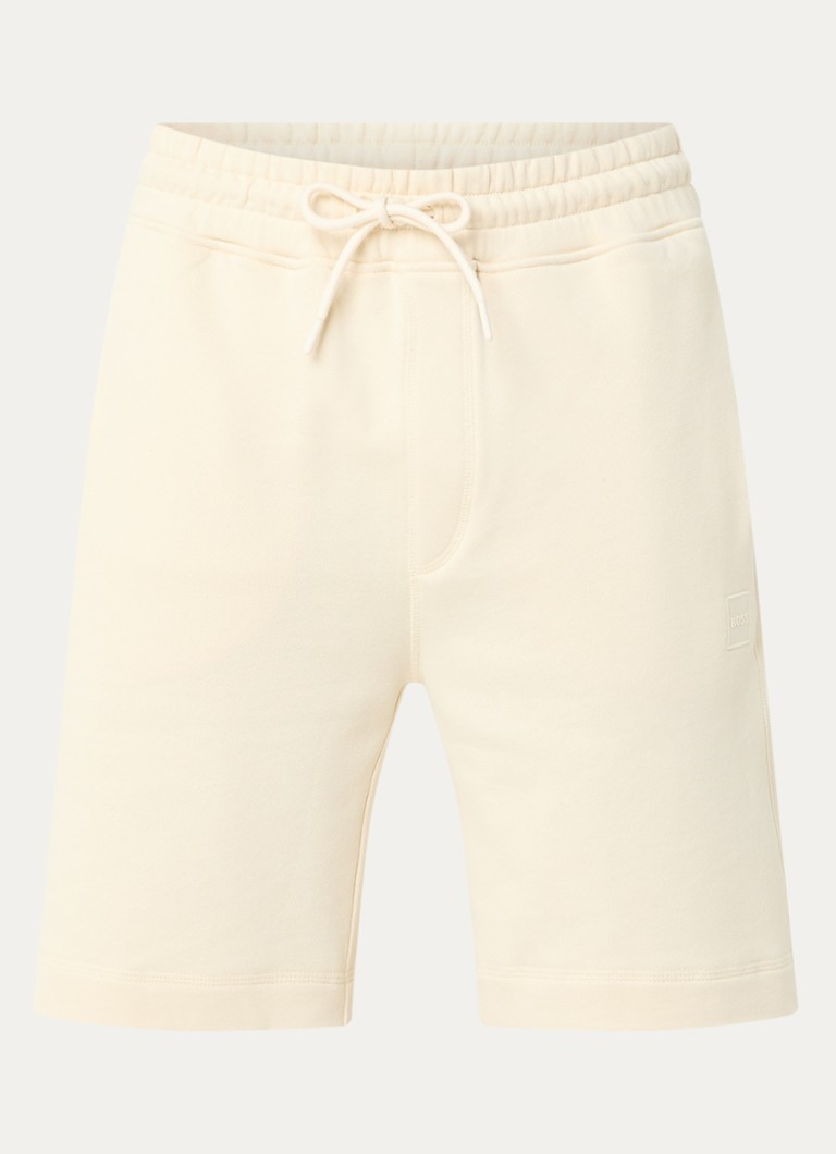 BOSS Heren Short van katoenen sweatstof met logopatch in de kleur Open Yellow-767 / Geel