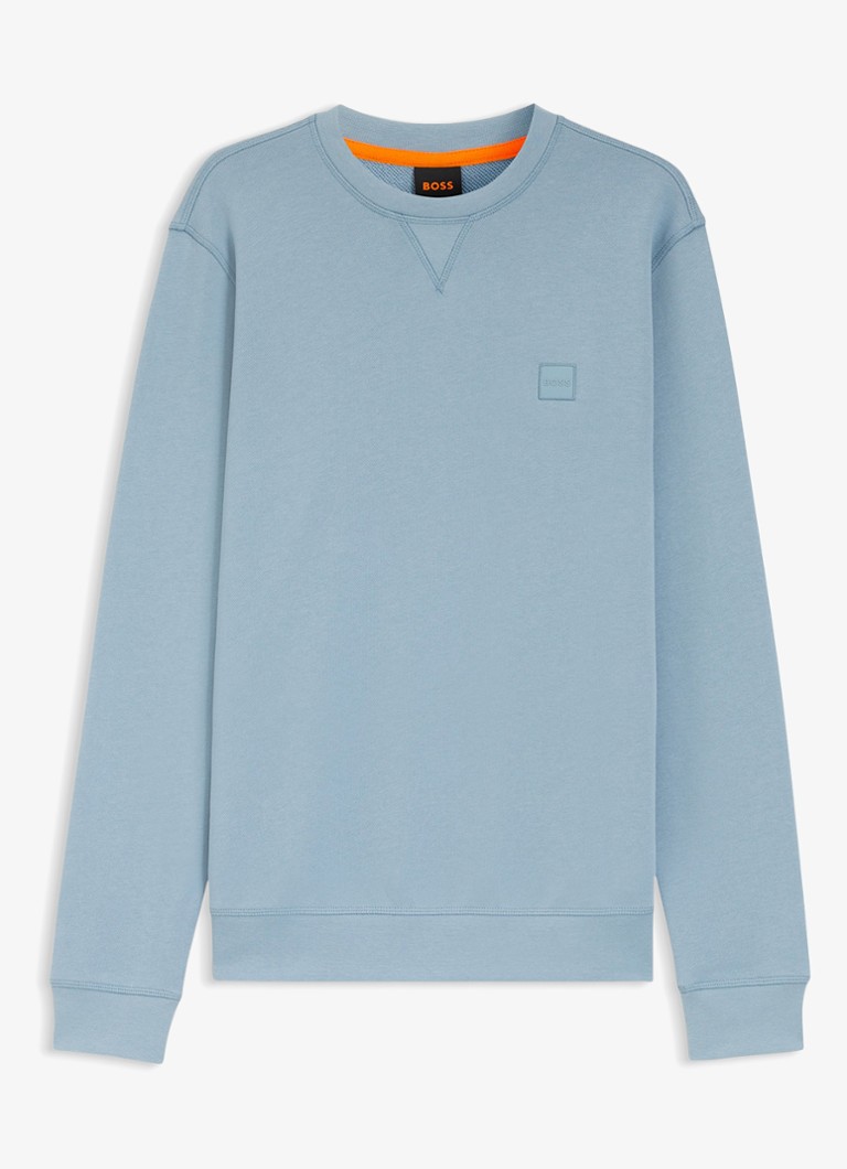 BOSS Heren Westart sweater met logo in de kleur Light /Pastel Blue-451 / Lichtblauw
