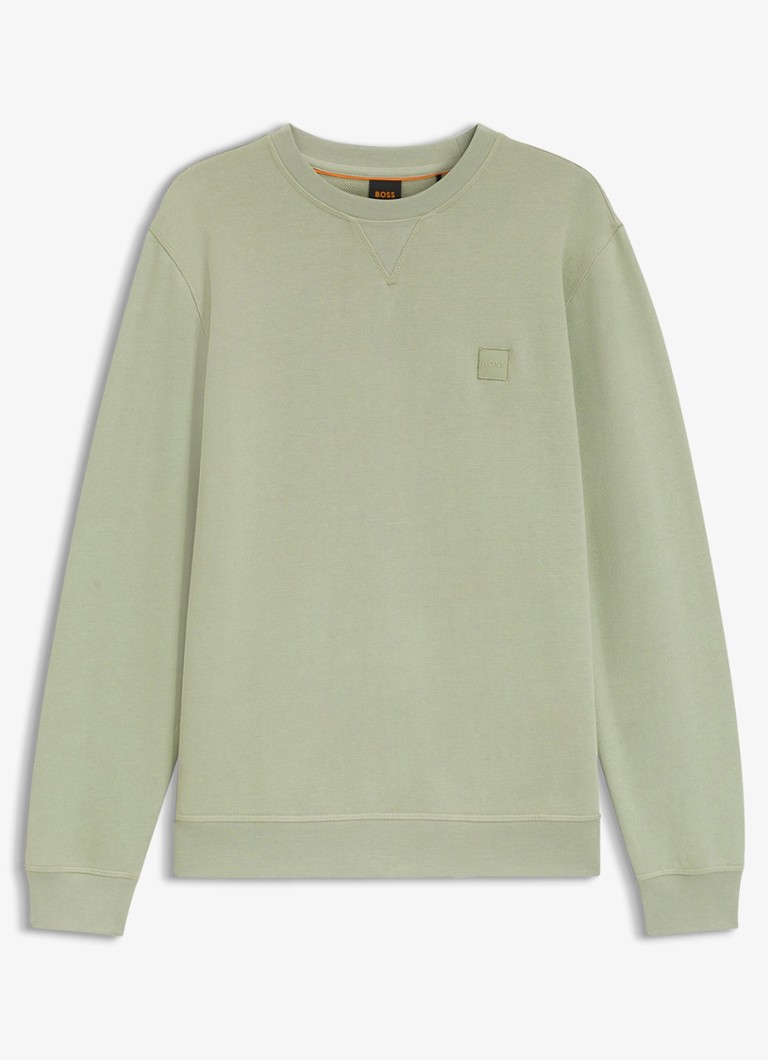 BOSS Heren Westart sweater met logo in de kleur Open Green-370 / Groen