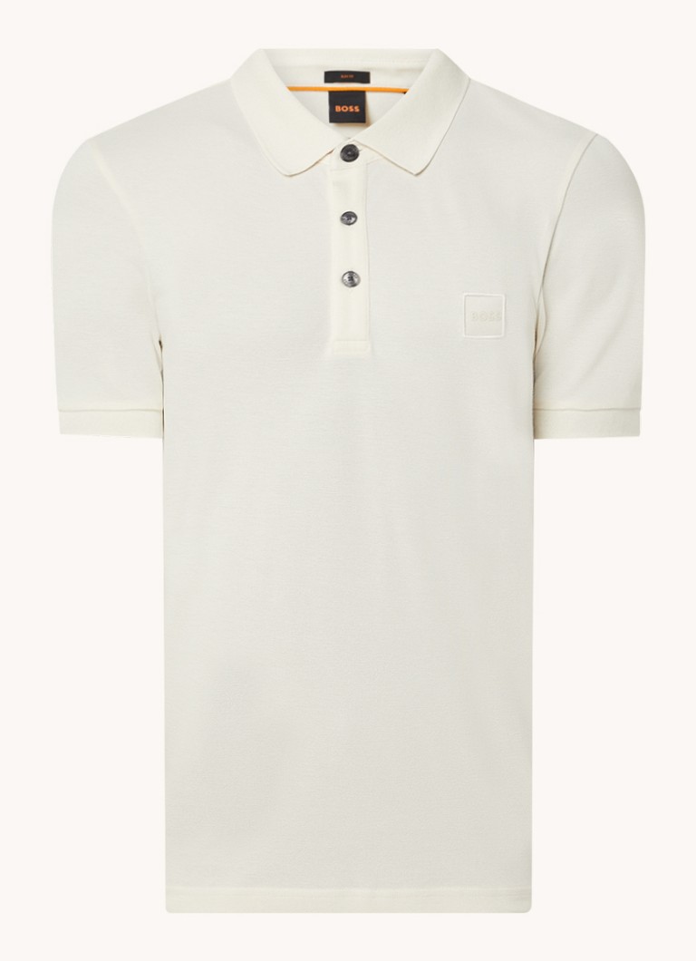 BOSS Heren Passenger slim fit polo van piqué katoen met logo in de kleur Ivoor