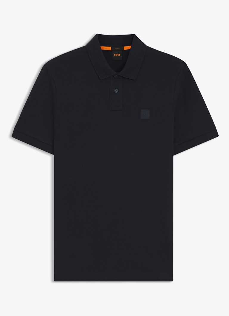 BOSS Heren Slim-fit polo van stretchkatoen met logopatch in de kleur Donkerblauw