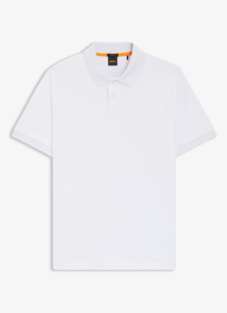 BOSS Heren Slim-fit polo van stretchkatoen met logopatch in de kleur Wit
