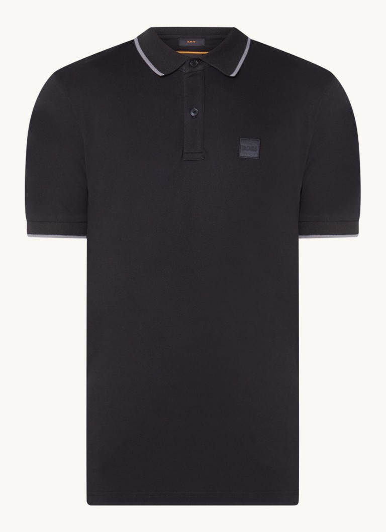 BOSS Heren Passertip slim fit polo van piqué katoen met logo in de kleur Zwart